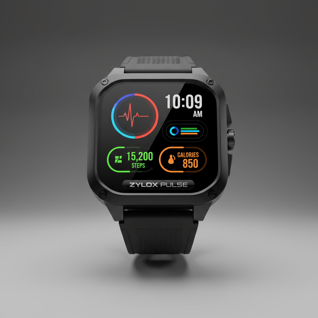 Men Smart Watch Black Silicone - Zylox Pulse